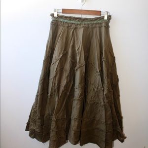 Moss Green Maxi Skirt, beaded waist, size 4